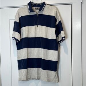 County Seat vintage Blue and White Striped half zip Polo Shirt size large.